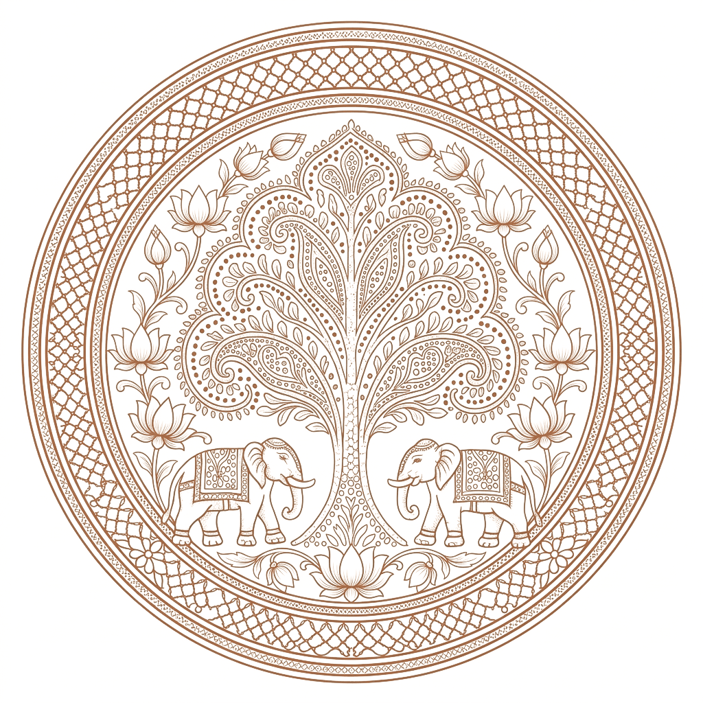 Traditional Jain circular motif representing the spiritual heritage and philosophy taught by Mahesh Jain